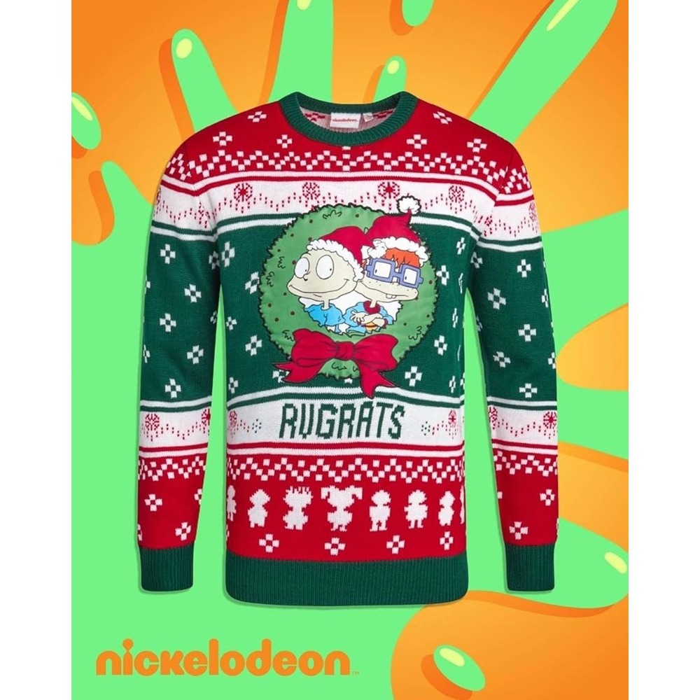 Nickelodeon Rugrats Mens Ugly Christmas Sweater Red Green Large Pullover NWT